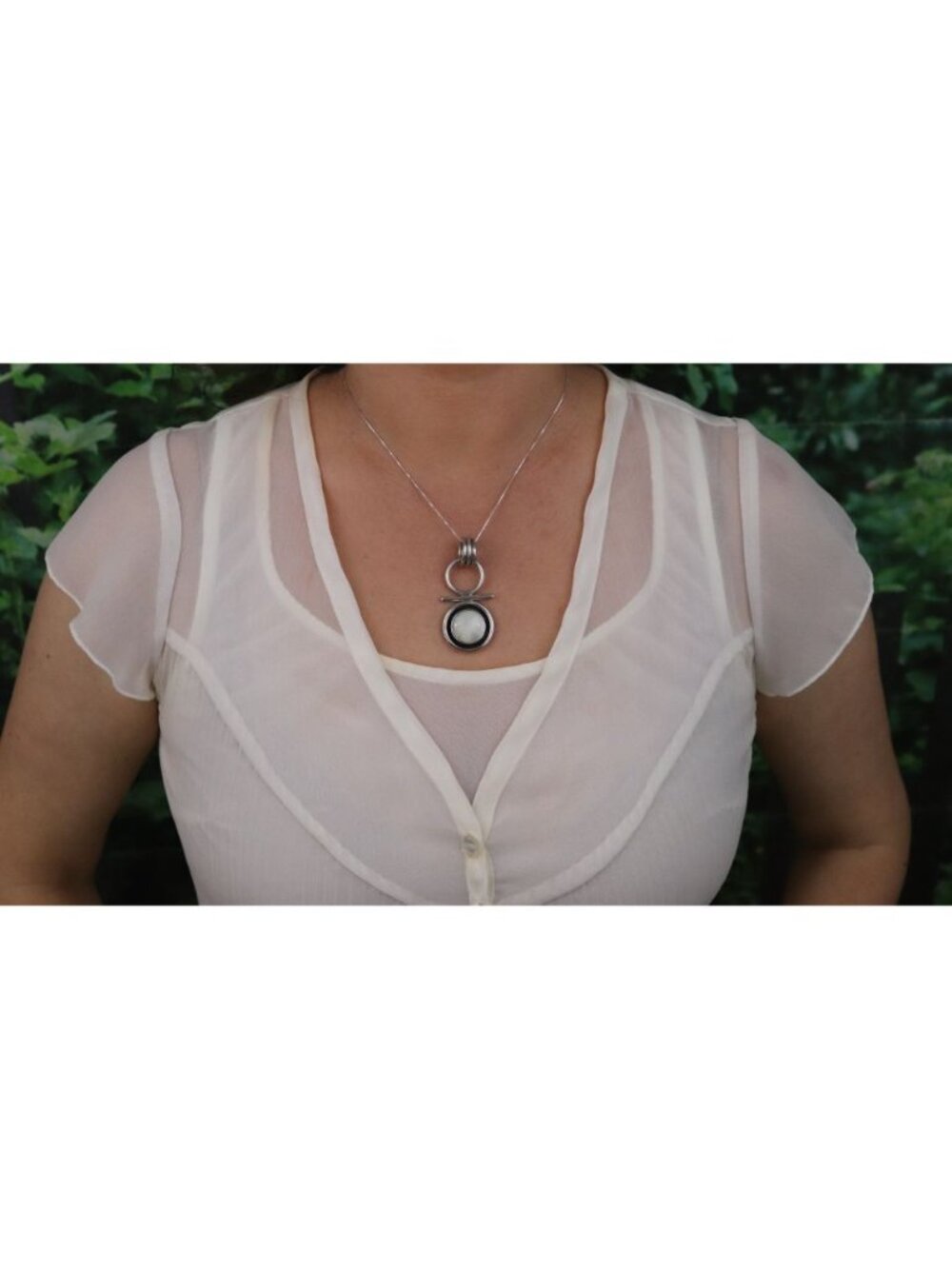 Pendant Only Sterling Silver Natural Mother of Pearl Pendant 2 1/4" x 1" - Picture 3 of 6